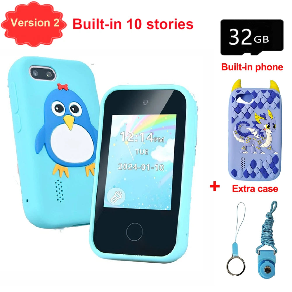 Jouets éducatifs pour téléphone pour enfants, 18 jeux, jouet Musical, caméra Selfie Mobile pour bébé avec carte TF 32G, jouets pour enfants, cadeaux d'anniversaire