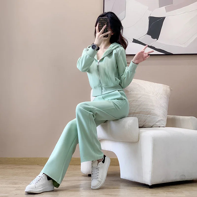 Ensemble de vêtements de sport décontractés pour femmes, sweat à capuche amincissant pour jeunes, tendance, deux pièces, en Polyester, manches longues, confortable, printemps automne