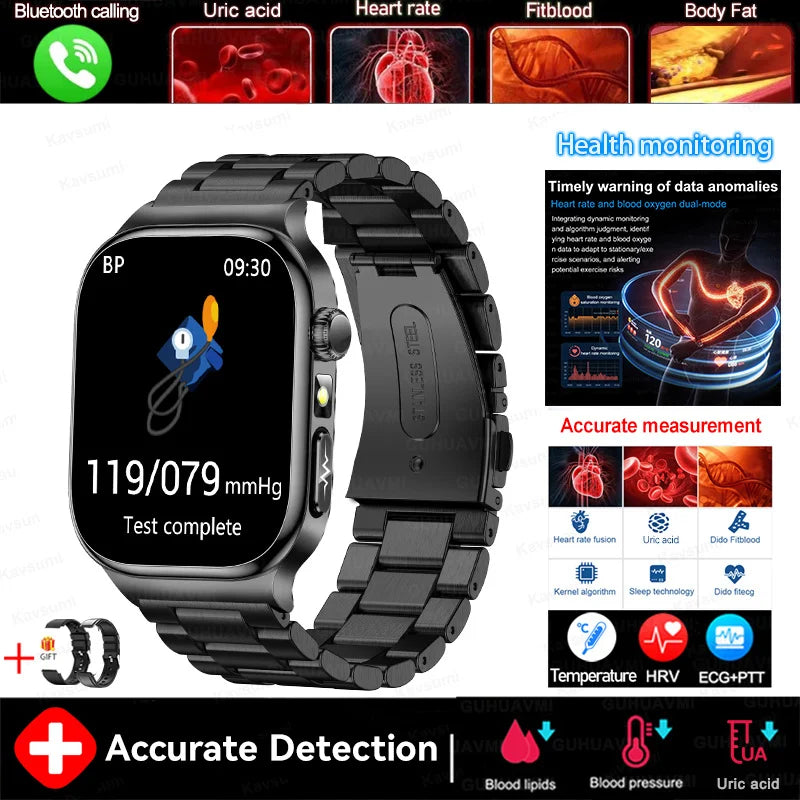 2025 nouvelle montre intelligente 2.04 pouces écran acide urique lipides sanguins composition corporelle cinq détecteurs 650mAh sport HD appel montre intelligente