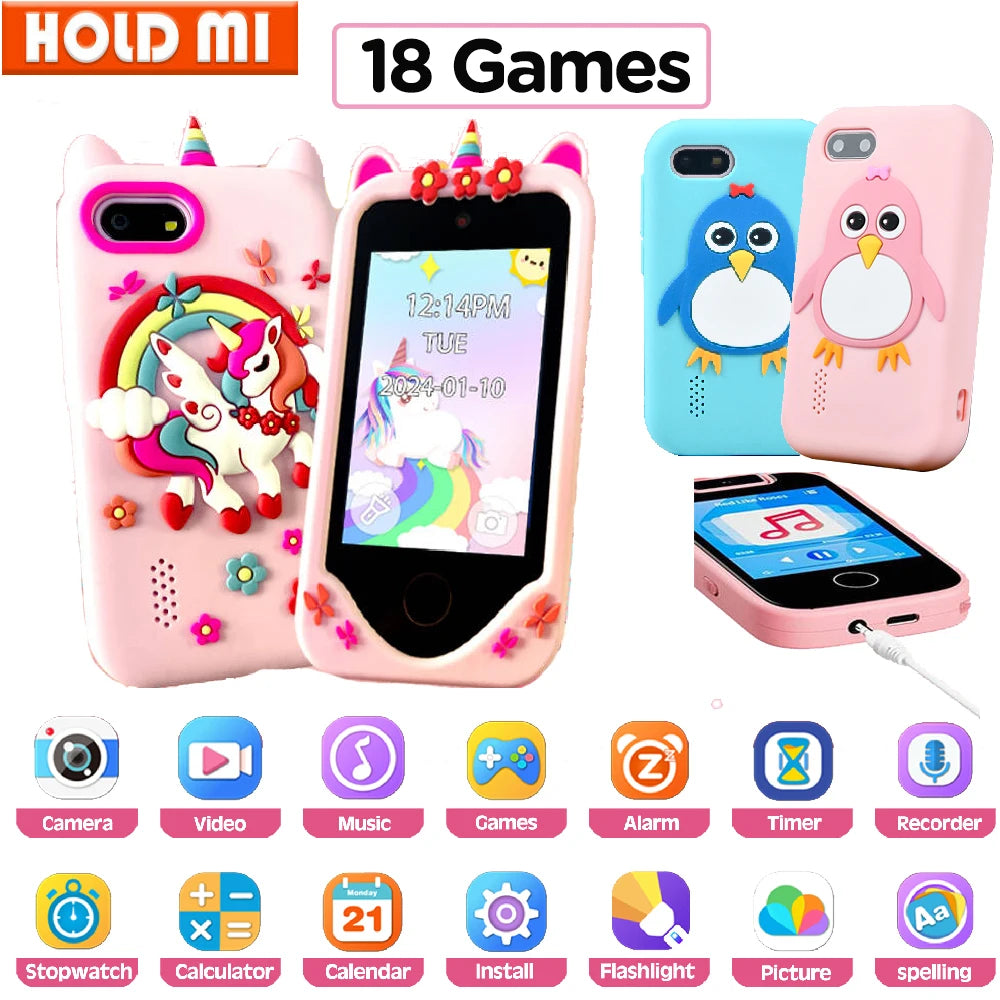 Jouets éducatifs pour téléphone pour enfants, 18 jeux, jouet Musical, caméra Selfie Mobile pour bébé avec carte TF 32G, jouets pour enfants, cadeaux d'anniversaire