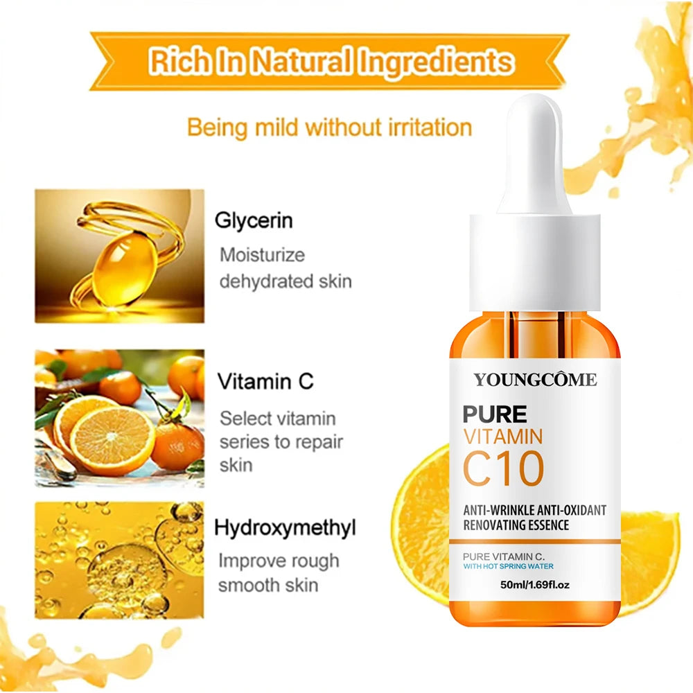 Vitamine C Essence pour le visage acide hyaluronique peau foncée éclaircir sérum estompe les ridules hydratant réparation sérum terne visage soins de la peau