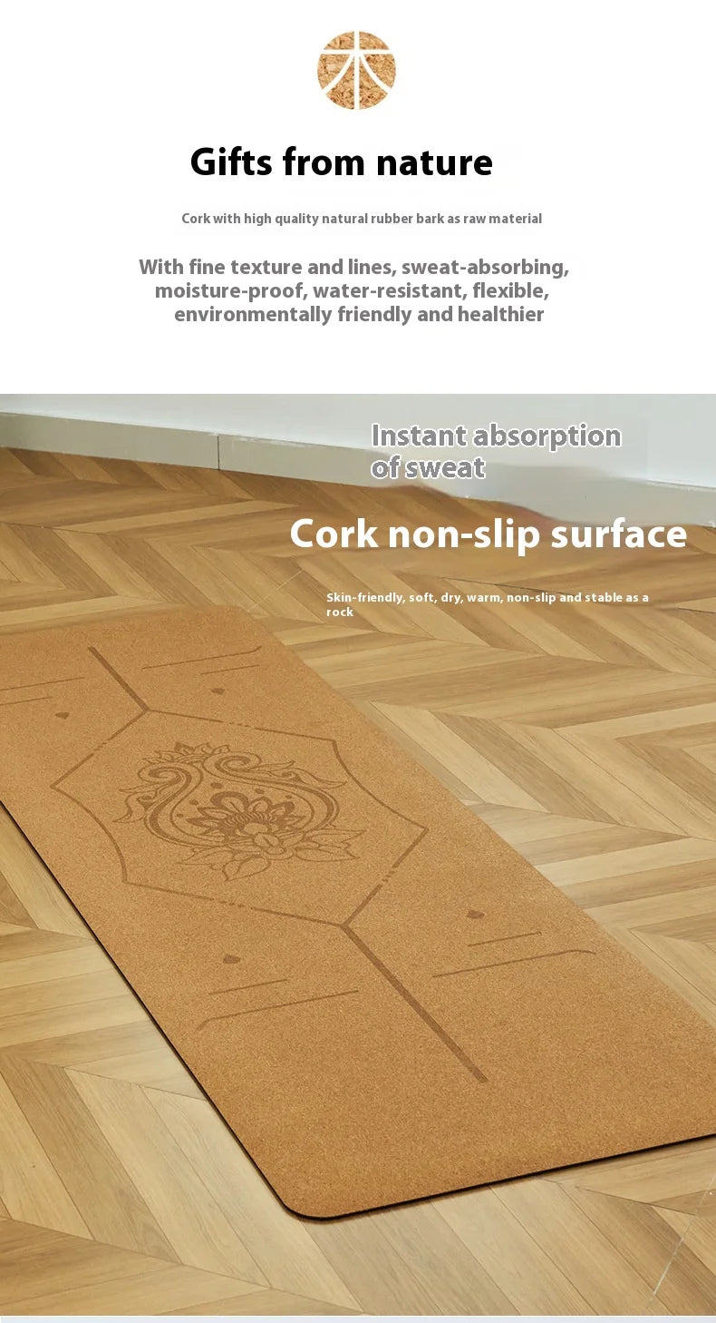 2025 Nouveau tapis de yoga de luxe en liège et caoutchouc naturel avec lignes d'alignement gravées au laser - Absorption des chocs, antidérapant, réduction du bruit