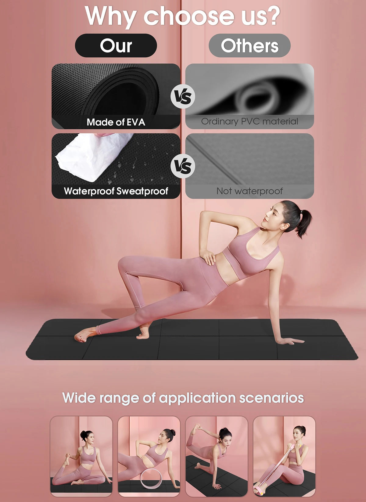 Tapis de yoga sport fitness EVA mousse confortable 4mm d'épaisseur tapis de yoga sport yoga et Pilates tapis de gymnastique
