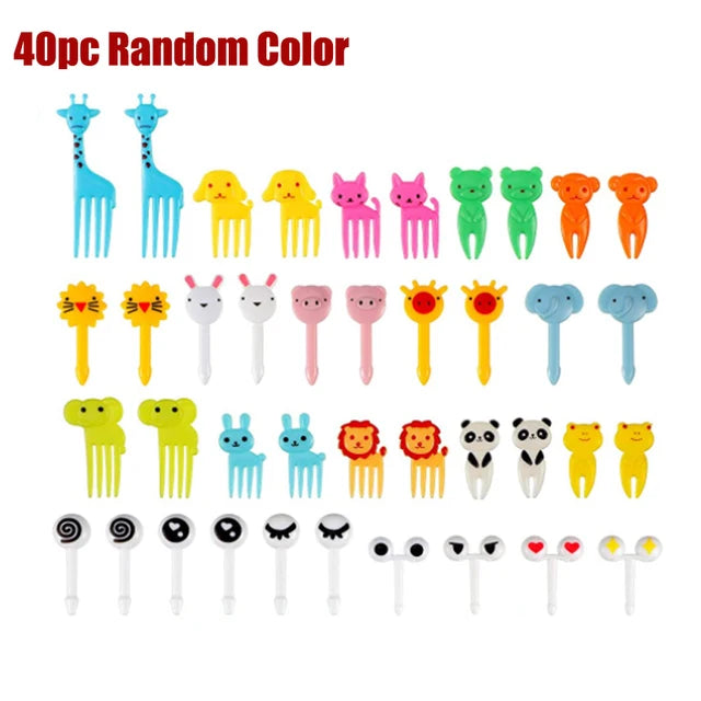 40 pièces fourchette à fruits dessin animé enfants gâteau cure-dents à fruits Mini fourchette à animaux en plastique de qualité alimentaire Bento déjeuner Bento accessoires décor de fête