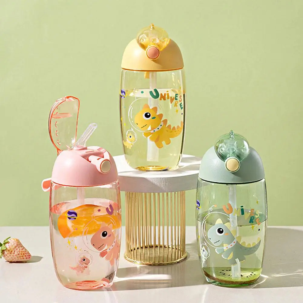 Bouteille d'eau dinosaure pour enfants avec paille en silicone, bouteille d'eau en plastique, tasse d'été pour enfants, 500ml