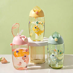 Bouteille d'eau dinosaure pour enfants avec paille en silicone, bouteille d'eau en plastique, tasse d'été pour enfants, 500ml