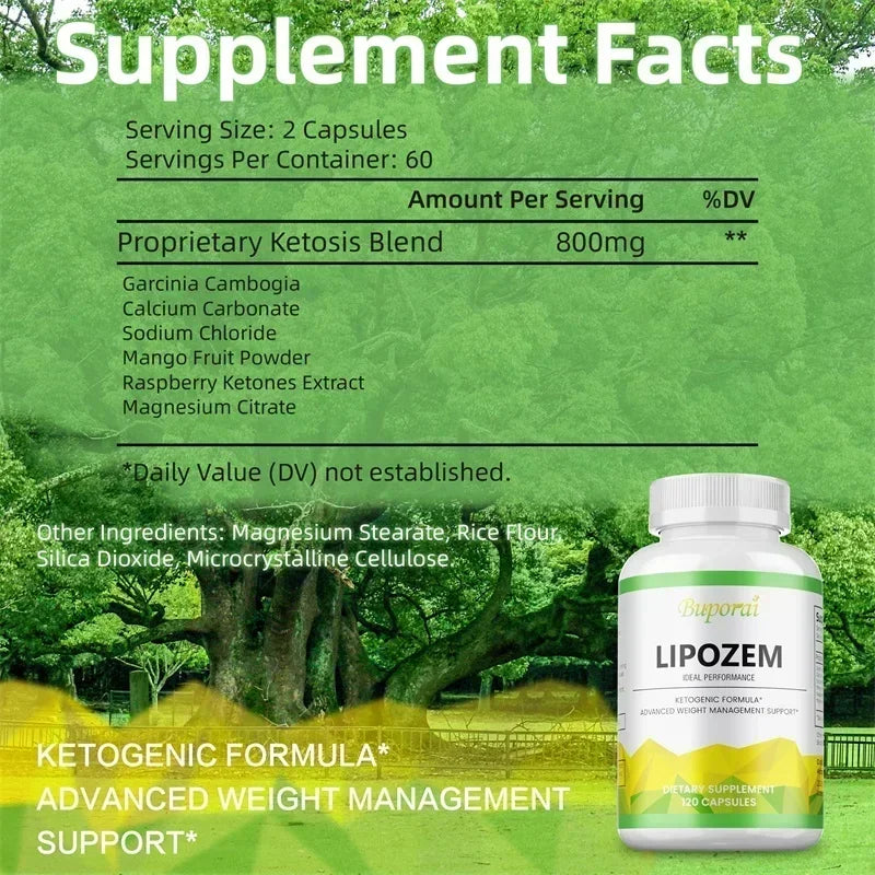 Lipozem naturel - Suppresseur d'appétit, brûleur de graisse, soulage le gonflage et le constipation, améliore le métabolisme - 120 capsules