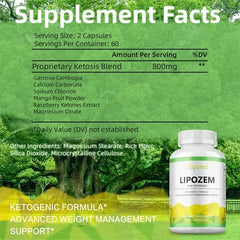 Lipozem naturel - Suppresseur d'appétit, brûleur de graisse, soulage le gonflage et le constipation, améliore le métabolisme - 120 capsules