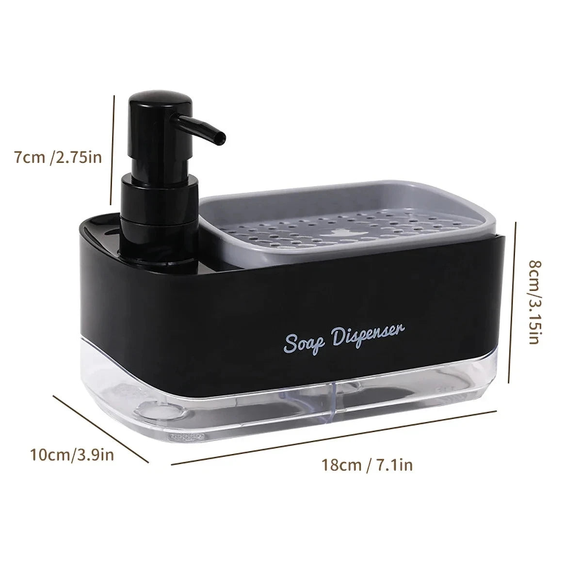 Ensemble distributeur de savon pour les mains et la vaisselle, distributeur de détergent, porte-éponge, pompe à savon de comptoir 2 en 1 pour évier de cuisine