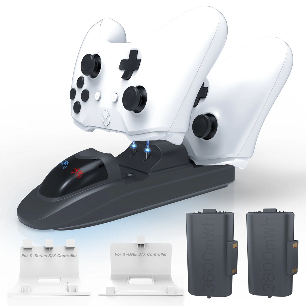 Station de chargeur de contrôleur avec 2 batteries rechargeables de 3600 mWh pour Xbox One/Series X | Contrôleur S, double station de charge pour