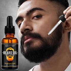 Huile de conditionnement pour barbe de karité naturelle, adoucit, renforce la barbe, parfum de bois de santal, 30ml et rouleau doucement pour hommes, Massage des poils du visage