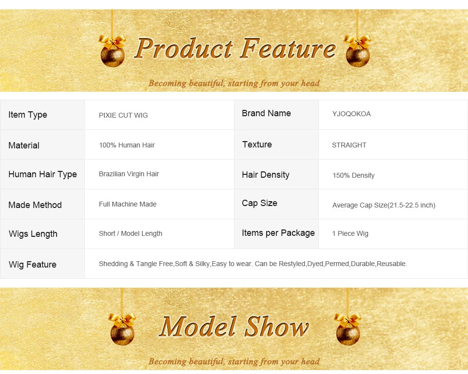 Short wigs for women, human hair wigs, pixie cut, machine-made real human hair wigs, pixie wigs, short haircuts, straight wigs