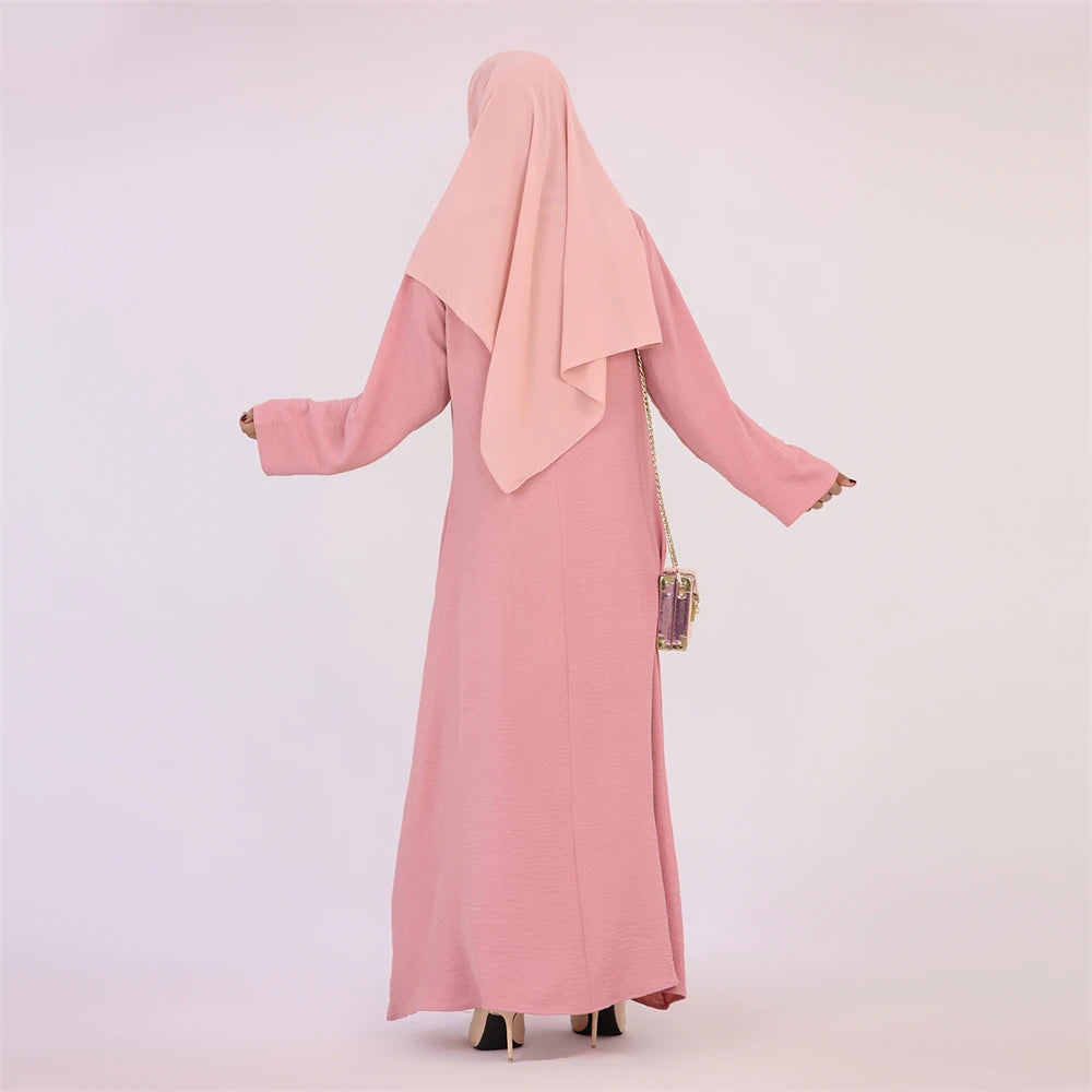 Noir blanc rose solide dubaï modeste sous Robe Abaya Islam caftan musulman avec poches robes pour femmes Robe Femme Musulmane