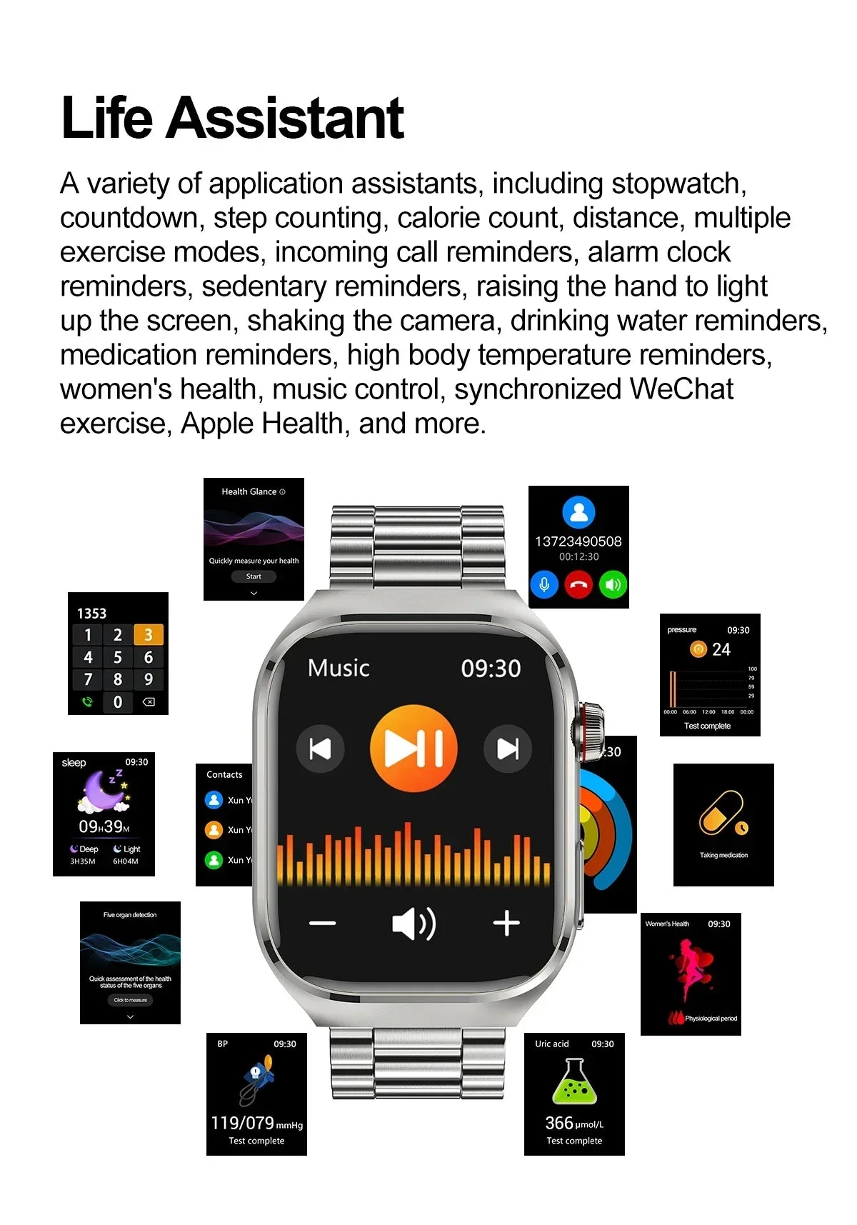 Xiaomi pression artérielle acide uricique graisse corporelle Smartwatch Micro examen physique orgue santé montres Bluetooth appel montre intelligente
