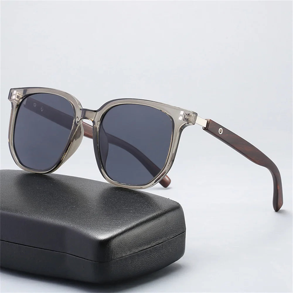 Lunettes de soleil classiques avec branches à motif de grain de bois, petit cadre carré pour hommes, lunettes de soleil de haute qualité pour femmes, lunettes de pêche avec protection UV400.