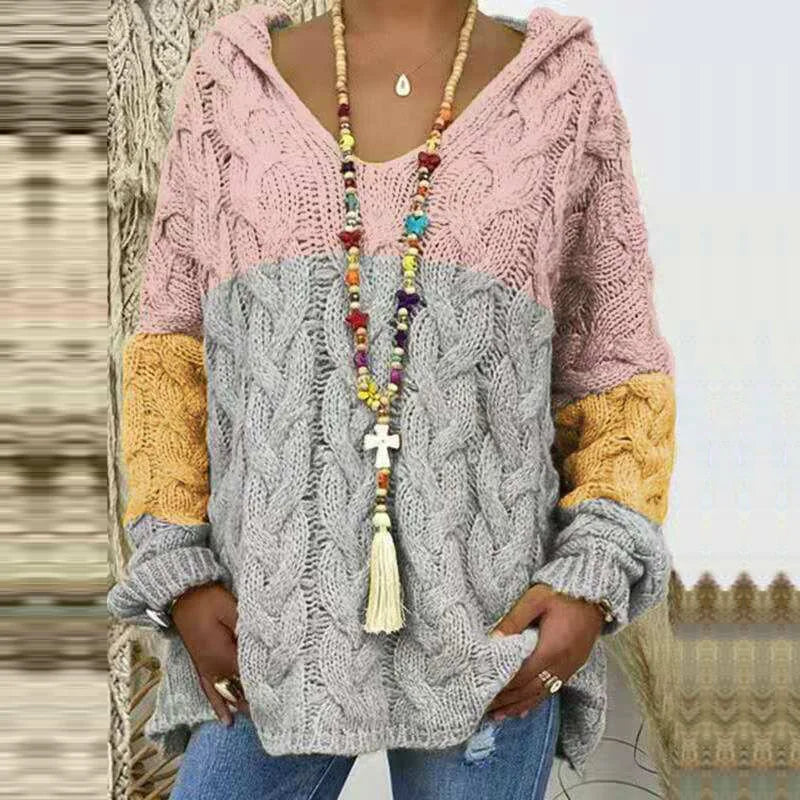20 Colors Women's Loose Twist Knot Knitted Sweaters Autumn Winter Women's Hooded Knit Pullover Coats XXBLH-1058