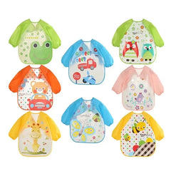 Bavoir anti-salissures pour bébé de 0 à 3 ans, manteau à manches longues, avec sangle, doux, mignon, motif de dessin animé, D343