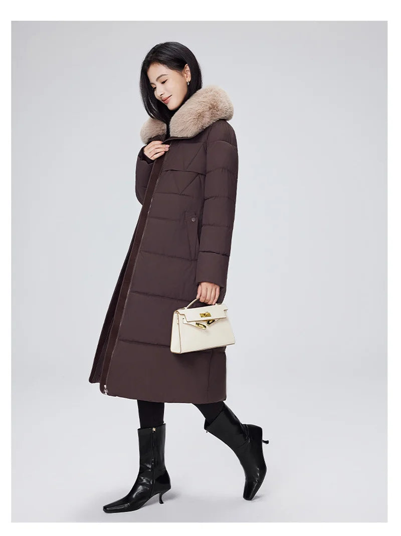 Parka d'hiver à col en fourrure pour femme, veste x-longue rembourrée en coton, manteau épais et chaud, Streetwear avec ceintures, vêtements d'extérieur Slim, à la mode, 2025