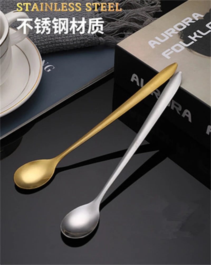 Round, gold-plated stainless steel teaspoons with long handles, for cupcakes, fruit, coffee, honey, desserts, Assad spoon, Britware