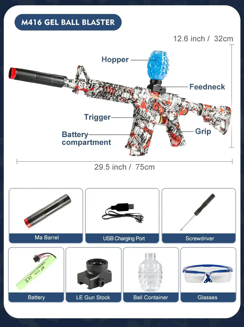 Boule de Gel électrique Blaster, pistolet à jouets, finition métallique à grande vitesse, jeux de plein air, activités de jouets, jeu d'équipe pour plus de 14 (Bullets exposés)