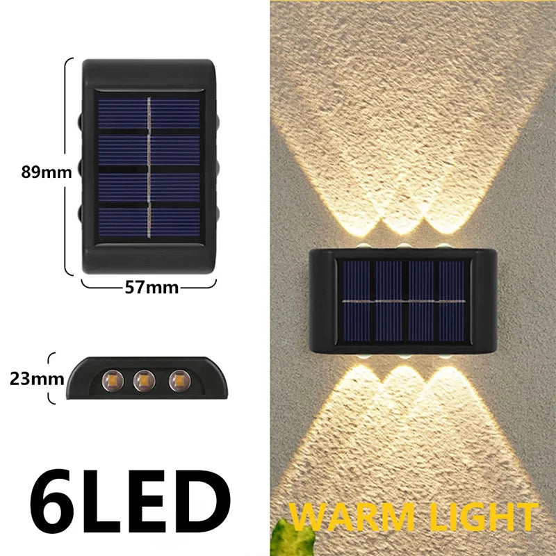Applique Murale Solaire d'Extérieur, Lumière Chaude, Étanche, Haut et Bas, Éclairage de délégations, Cour, Décoration de Jardin, 4LED, 6LED, 8LED