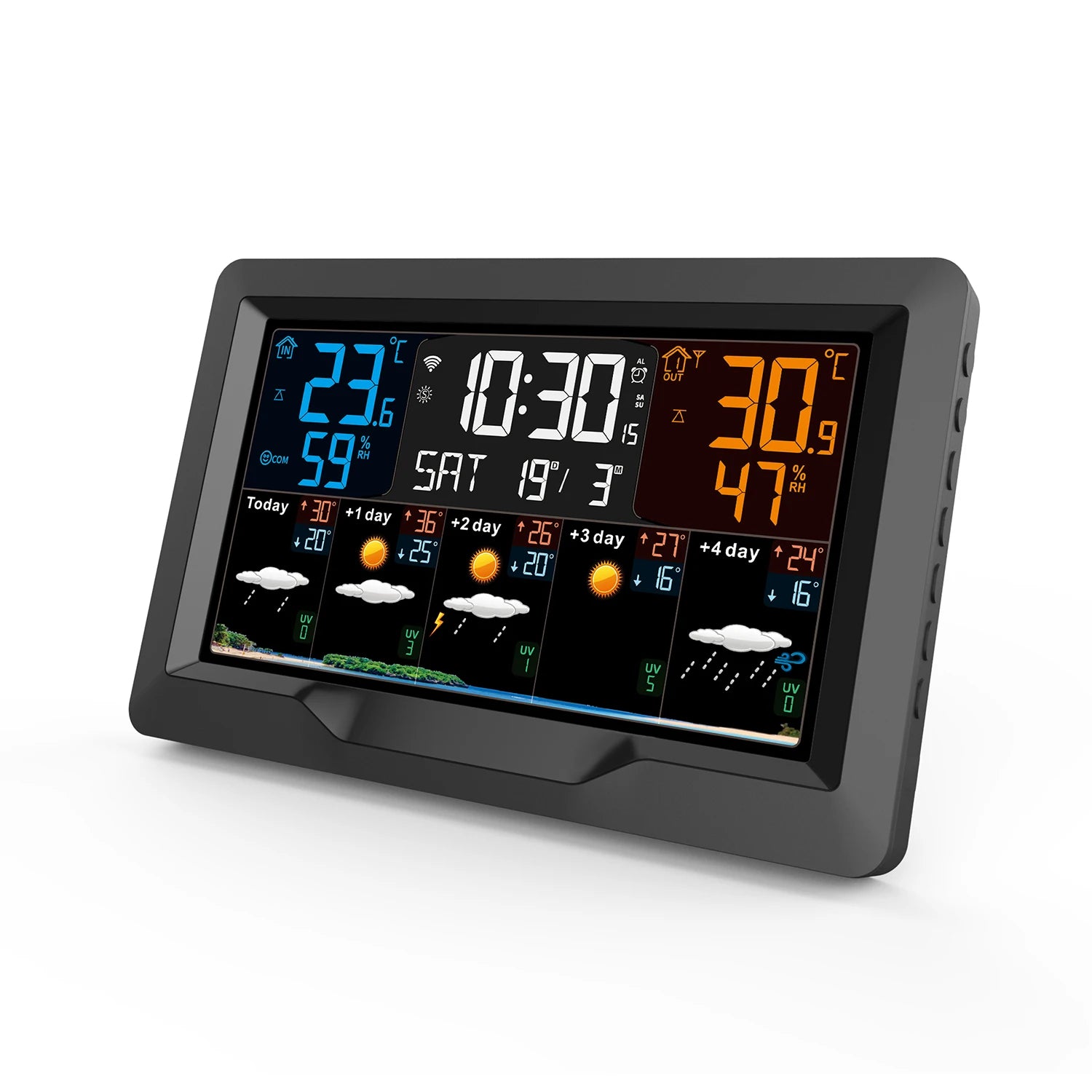 Tuya – Station météo intelligente WIFI, compteur de température et d'humidité, prévisions météorologiques, réveil météo multifonctionnel pour intérieur et extérieur