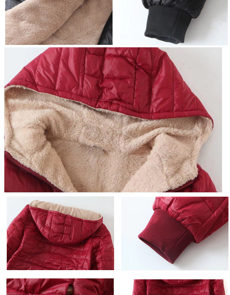 Women's Korean-style mid-length hooded cotton coat, warm lambswool coat and velvet jacket, new autumn and winter 2023 collection