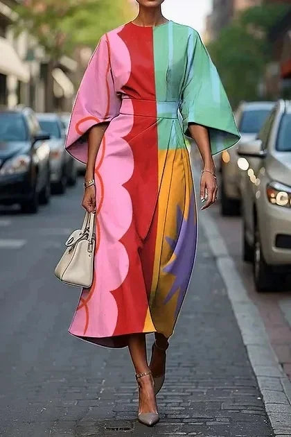 Elegant floral ocean dress for women, ankle-length, made of polyester fiber, independent station, cross-border, 2025