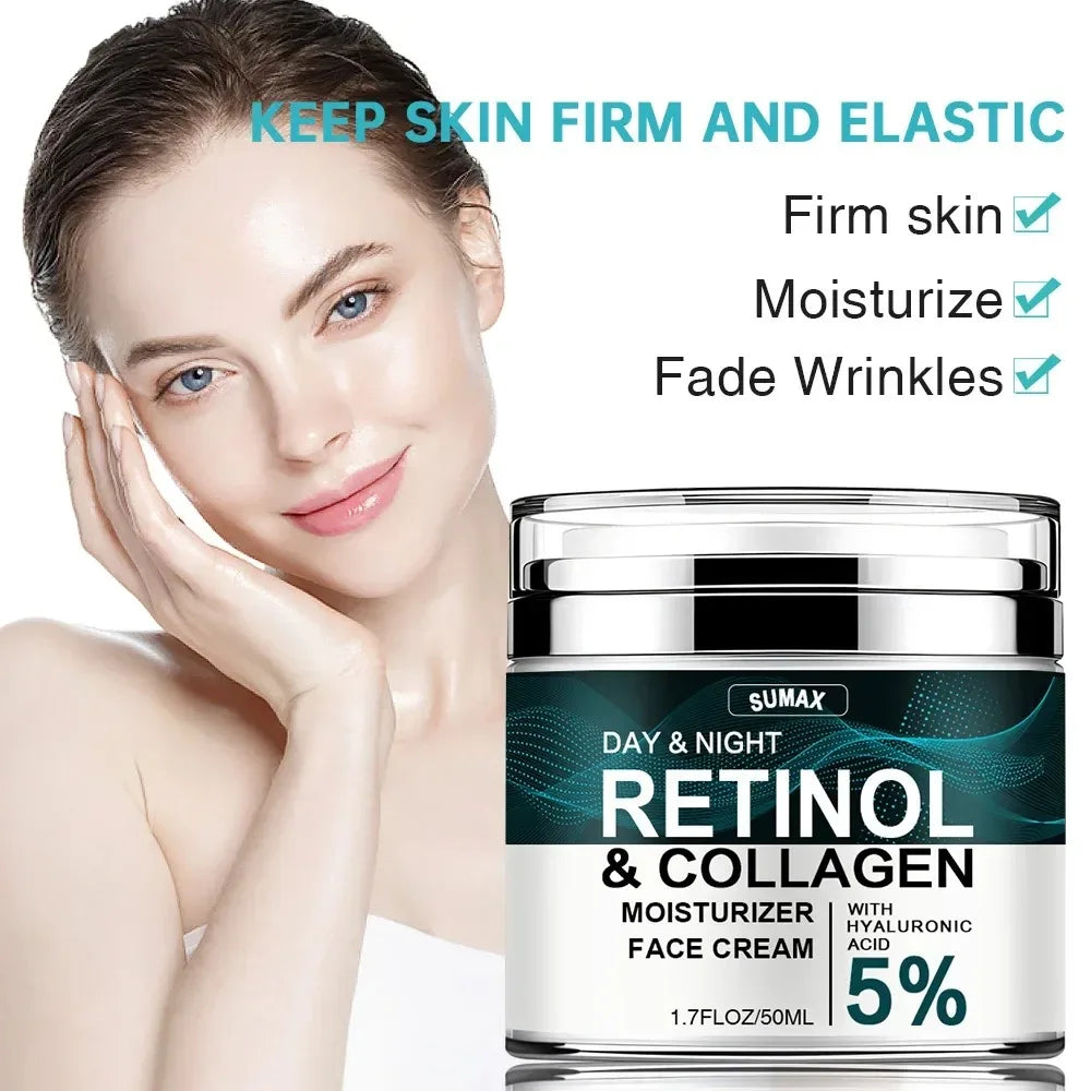 Crème pour le visage au rétinol, hydratante, raffermissante, éclaircissante, au collagène, à l'acide hyaluronique, produits de soins pour la peau, 50ML