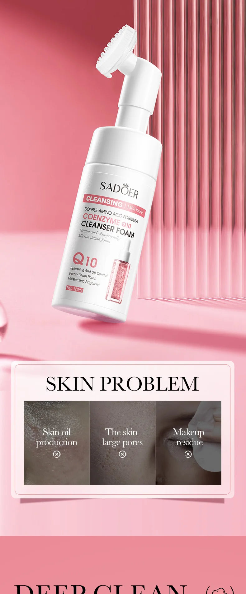 SAODER Q10 vitamine C nettoyant pour le visage mousse de lavage du visage nettoyage du visage Mossee hydratant éclaircissant produits de soins de la peau du visage