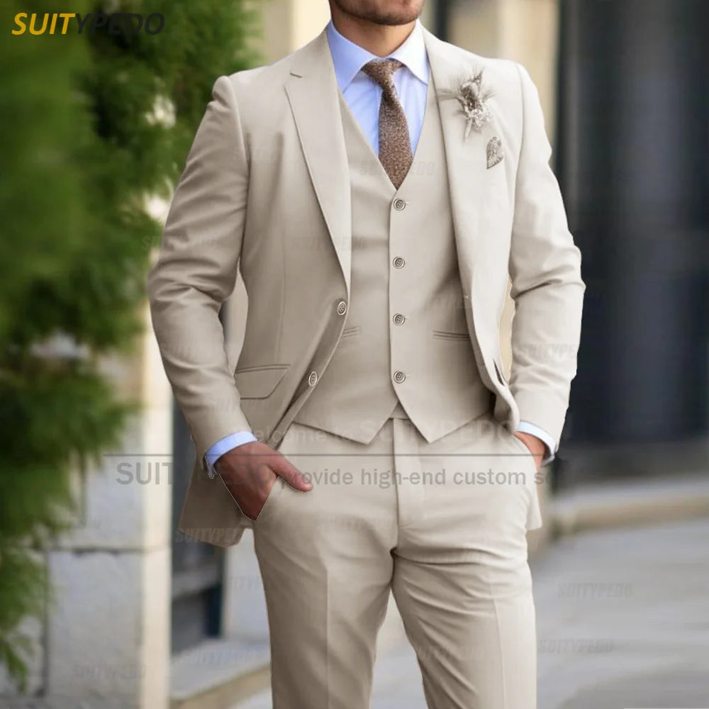 Men's formal banquet business suit set, elegant outfits for grooms, wedding parties, proms, slim fit, blazer, vest, trousers, 3 pieces