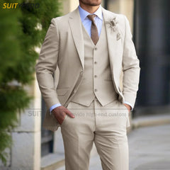 Men's formal banquet business suit set, elegant outfits for grooms, wedding parties, proms, slim fit, blazer, vest, trousers, 3 pieces
