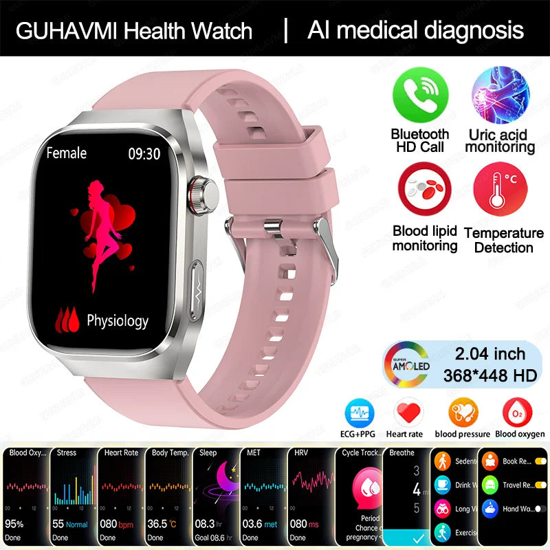 2025 nouvelle montre intelligente ECG femmes BT appel fréquence cardiaque lipides sanguins acide uricique moniteur de santé montres AI voix 650mAh sport Smartwatch