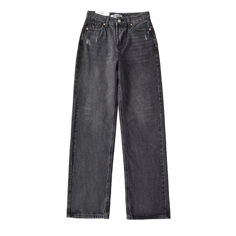 Jean bleu femmes taille haute 2025 ample décontracté petit ami jean Long pour le travail dames Simple jambe droite Denim pantalon pour les femmes