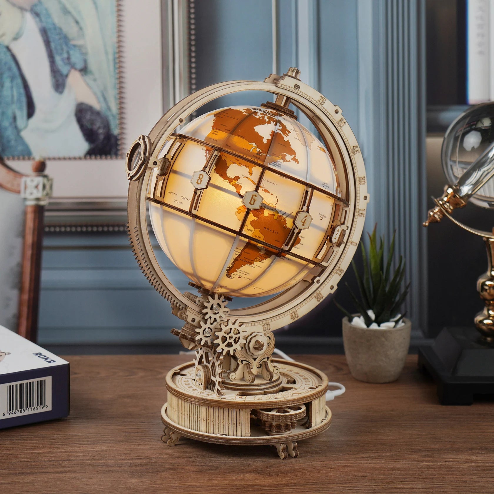 Lampe Globe en bois, jeux de Puzzle 3D, cadeau d'anniversaire pour enfants et adultes, blocs de construction de décoration de maison 3D