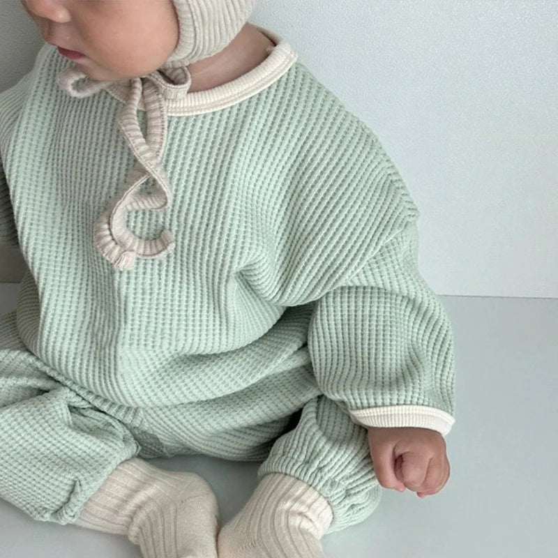Style coréen enfants vêtements costume gaufre pull + pantalon bébé garçons filles vêtements ensemble printemps automne enfants vêtements costume