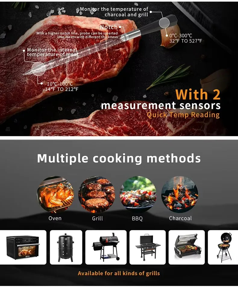 Thermomètre numérique pour cuisine thermomètre à viande sans fil Bluetooth IP67 thermomètres à affichage étanche pour griller BBQ alimentaire
