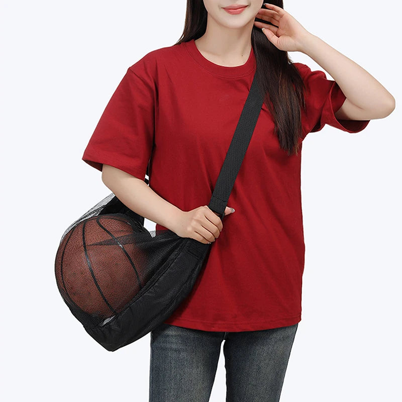 Sac à balle unique avec poche à fermeture éclair, 1 pièce, sac de rangement de balle en maille, équipement de Sport, filet de rangement à cordon de serrage, transport de basket-ball
