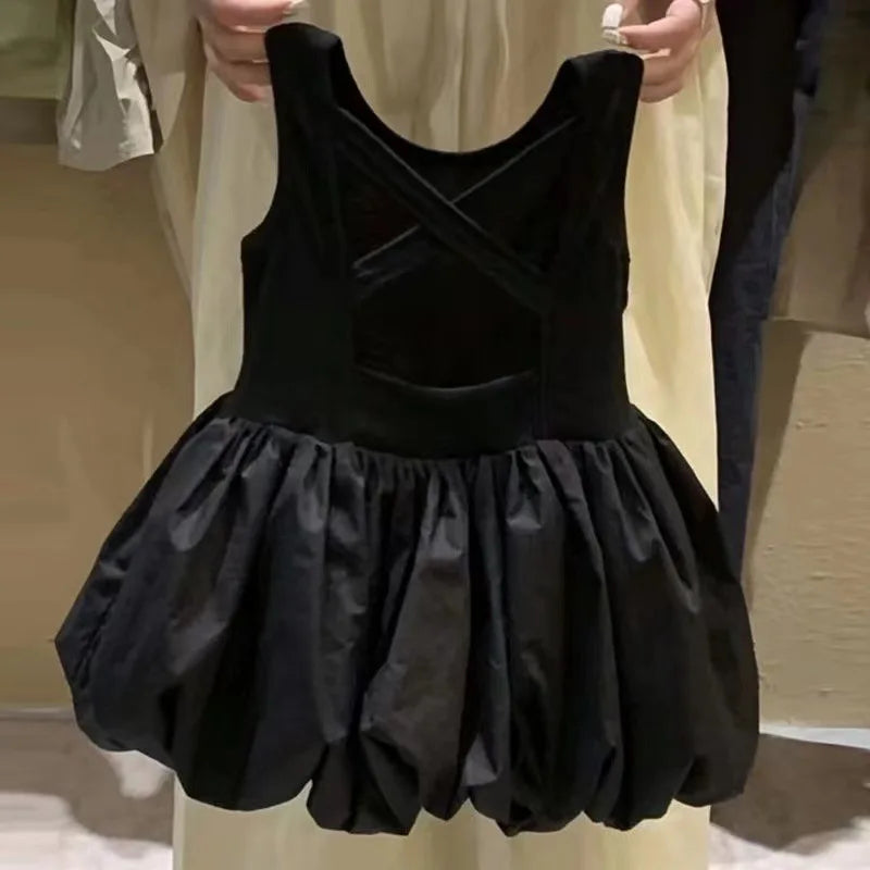 Robe à bretelles dos nu pour bébés filles, en coton, couleur unie, sans manches, ample, bourgeon de fleur, pour enfants de 2 à 8 ans
