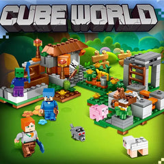 Blocs de construction de puzzle pour enfants, toboggans de village, grottes, mines, villes de chevaux, chats, léopards, jungles, jouet éducatif pour