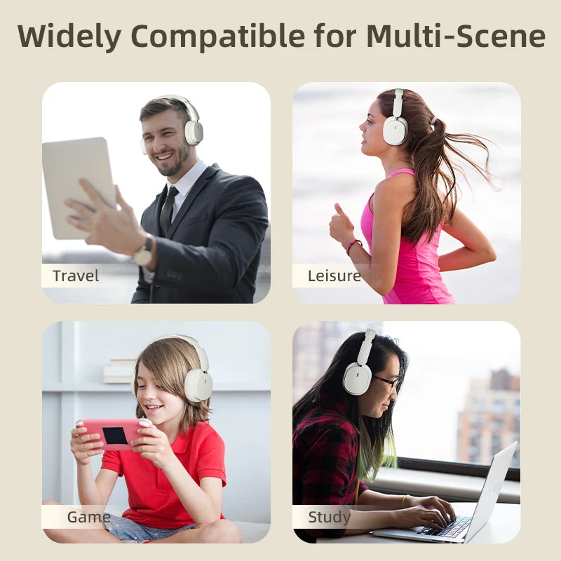 Casque sans fil Bluetooth 5.3 à la mode, casque stéréo HIFI portable supra-auriculaire, casque d'affaires, écouteurs de jeu à faible latence, prise en charge de la connexion 3,5 mm et de la lecture de cartes TF
