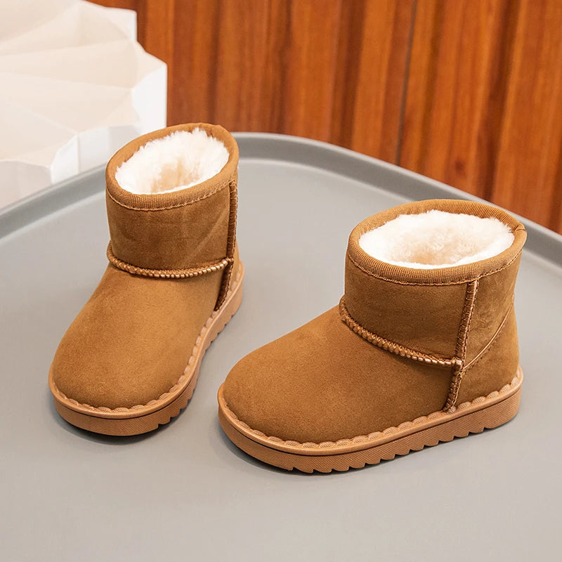 Bottes de neige pour enfants, Style concis, peluche épaisse, bottes courtes d'hiver pour enfants, couleur unie, chaussures classiques unisexes à enfiler pour garçons et filles 23-36