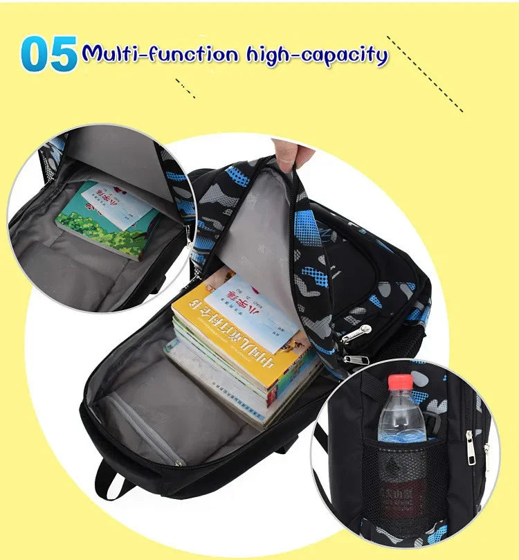 SR-Sac à Dos d'École Primaire Étanche pour Garçon, Cartable de Livres, Orth4WD
