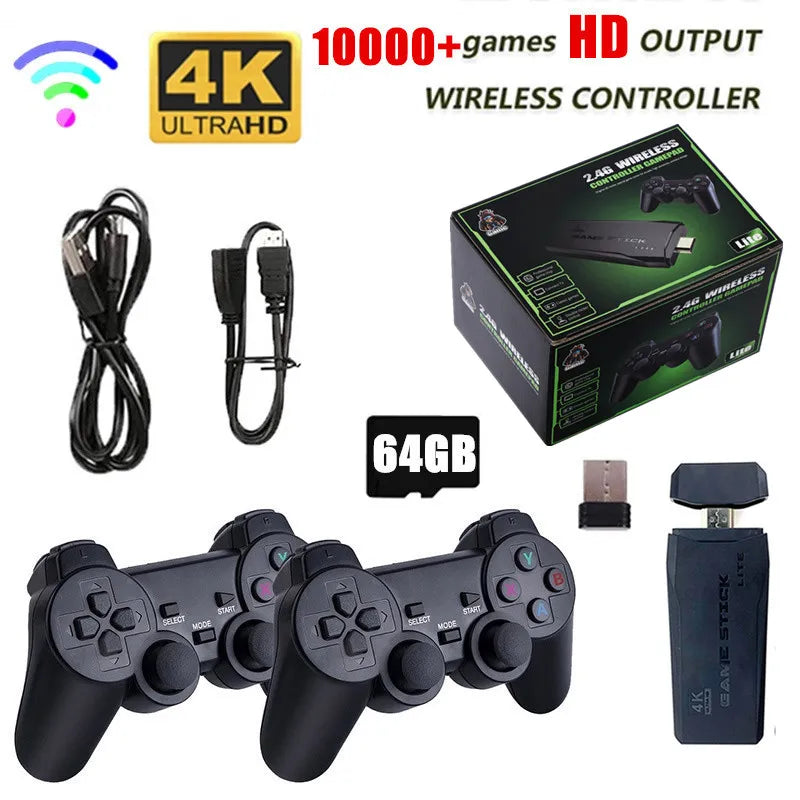 Console de jeu vidéo 2.4G, Double contrôleur sans fil, bâton de jeu 4K 10000 jeux 64 32 go, jeux rétro pour PS1/GBA Boy, cadeau de noël