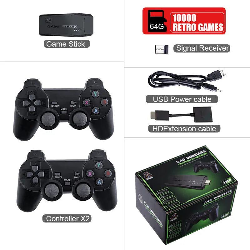 Console de jeu vidéo 2.4G, Double contrôleur sans fil, bâton de jeu 4K 10000 jeux 64 32 go, jeux rétro pour PS1/GBA Boy, cadeau de noël
