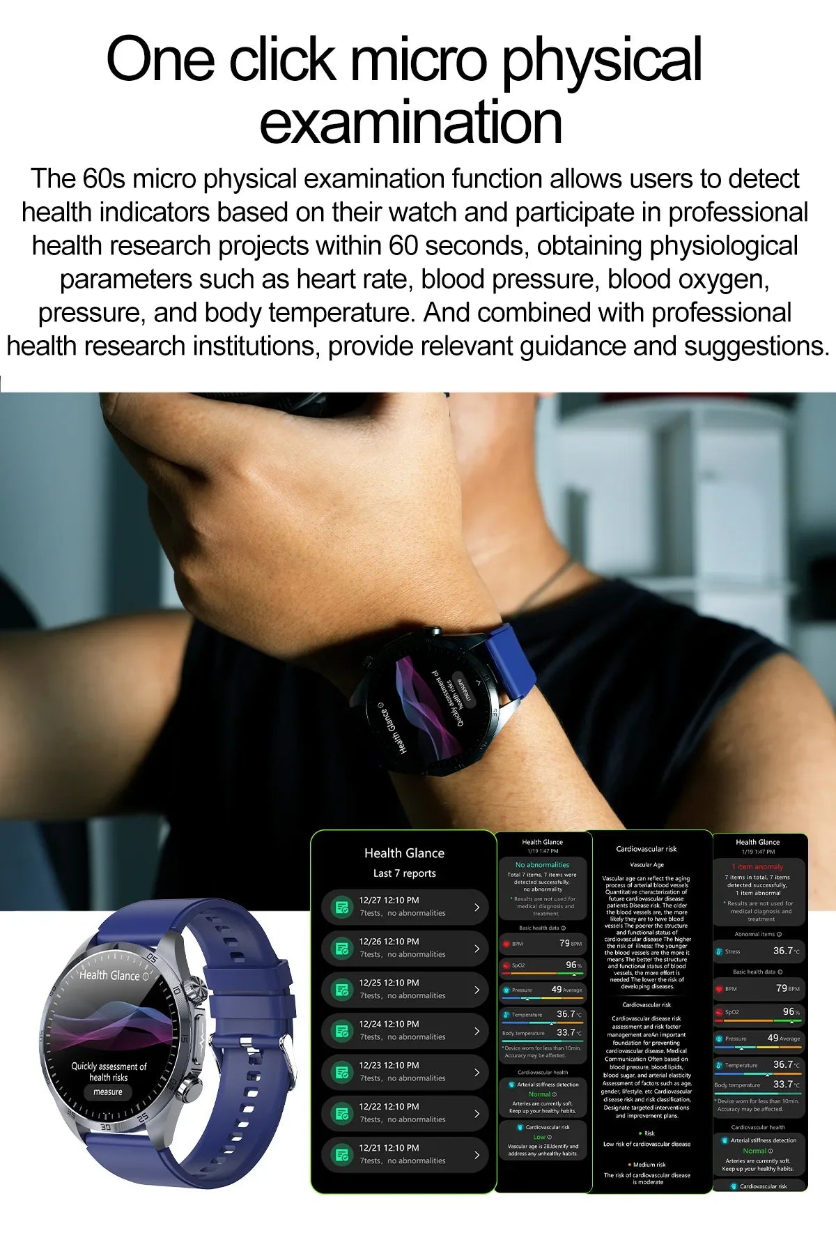 2025 nouvelle montre intelligente hommes pour huawei pression artérielle santé montre CES sommeil pulsé thérapeutique acide urique lipides sanguins graisse corporelle