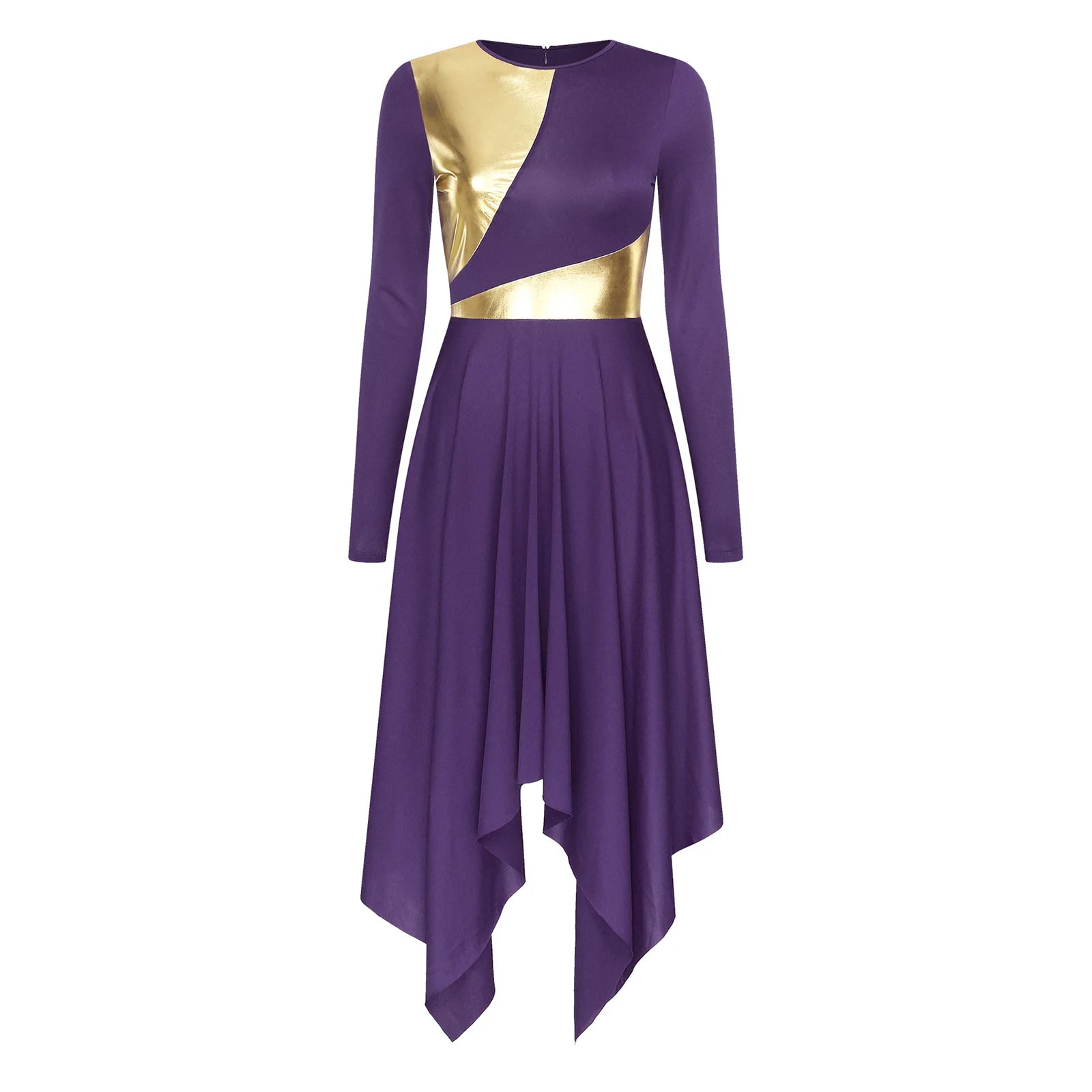 Robe de danse lyrique à manches longues pour femmes, robe à ourlet irrégulier, costume de spectacle liturgique, vêtements de danse modernes, culte de la chorale d'église