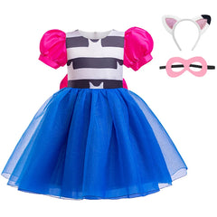 Robe de princesse pour filles de 4 à 10 ans, à la mode, avec nœud rayé, manches à bulles, costume de jeu de rôle pour poupée Gabby d'halloween