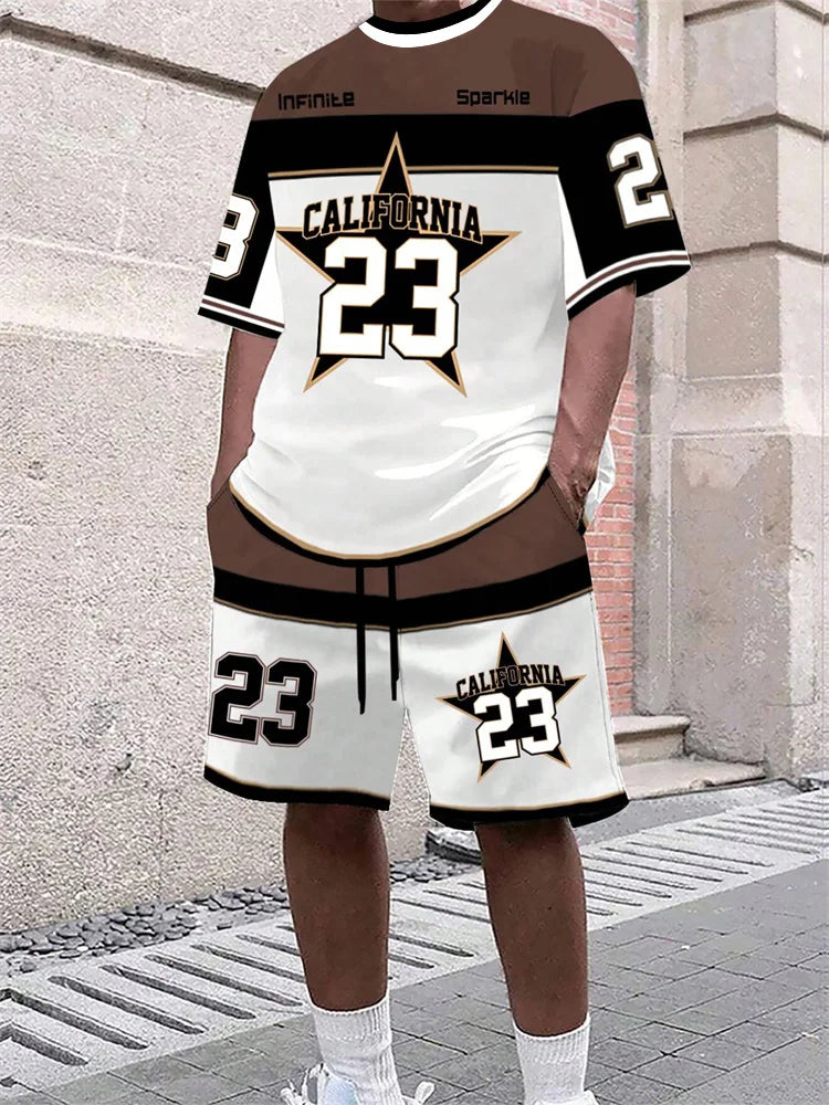 2025 Nouveau Casual Hommes Ensemble, Taille 23 Impression Numérique, L'été Rue De La Mode, Respirant Et Confortable, Sports de Plein Air