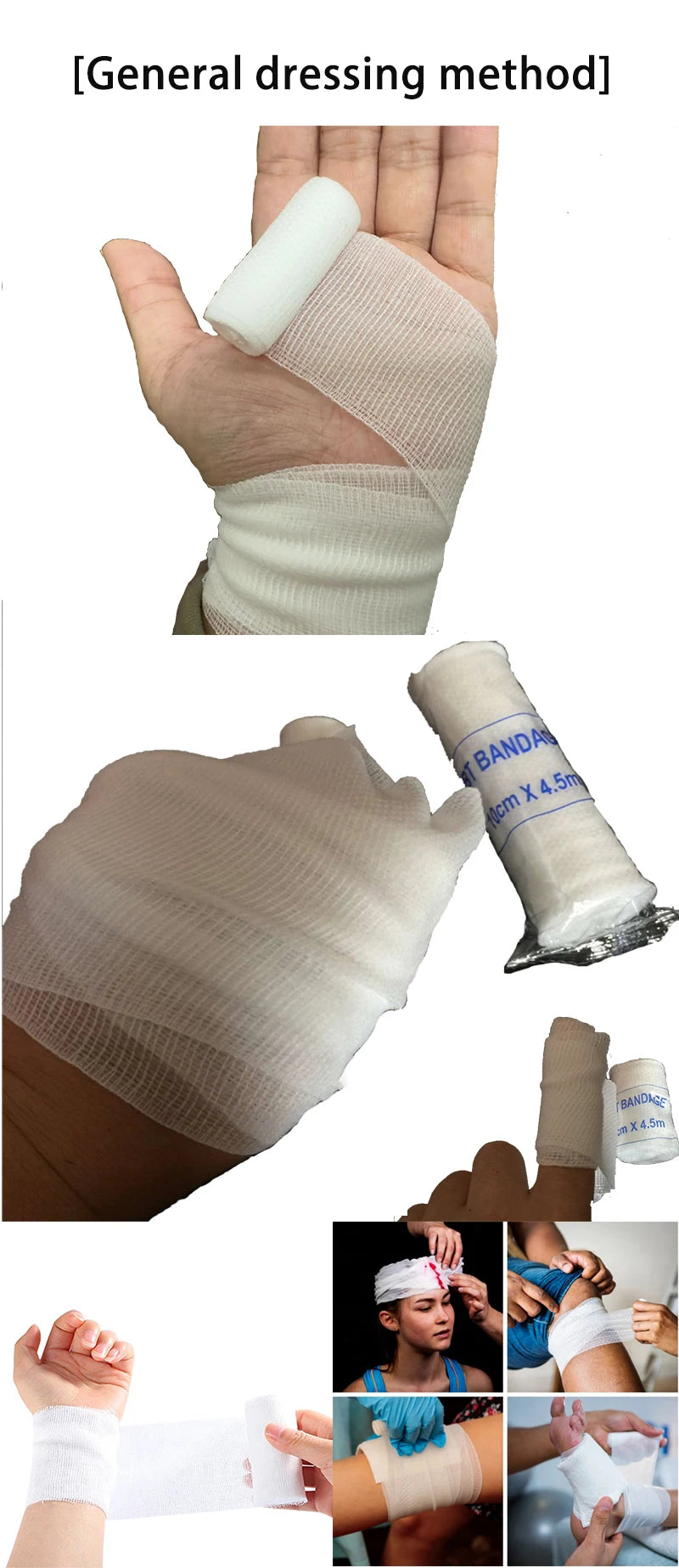 5-10 rouleaux/Lot 10cm x 4.5m PBT pansement élastique trousse de premiers soins rouleau de gaze pansement médical soins d'urgence pansement